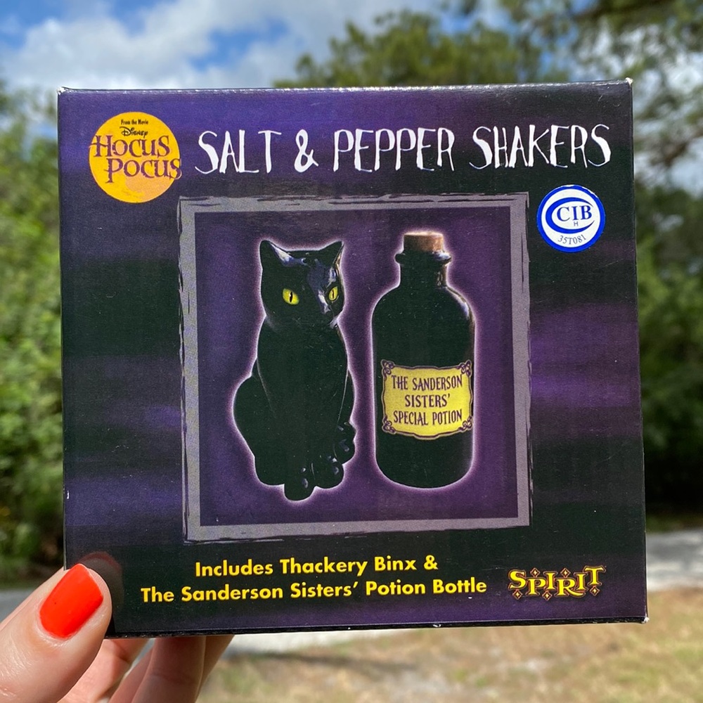 NWT! Spirit Halloween Hocus Pocus Binx/Sandersons Potion Salt & Pepper Shakers